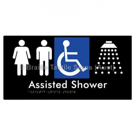 Braille Sign Assisted Unisex Shower - Braille Tactile Signs (Aust) - BTS149-blk - Fully Custom Signs - Fast Shipping - High Quality - Australian Made & Owned