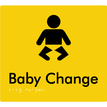Braille Sign Baby Change - Braille Tactile Signs Aust. - BTS72-yel - Custom Signs - Fast Shipping - High Quality - Australian Made & Owned