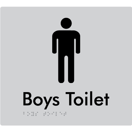 Braille Sign Boys Toilet - Braille Tactile Signs Aust. - BTS46n-slv - Custom Signs - Fast Shipping - High Quality - Australian Made & Owned