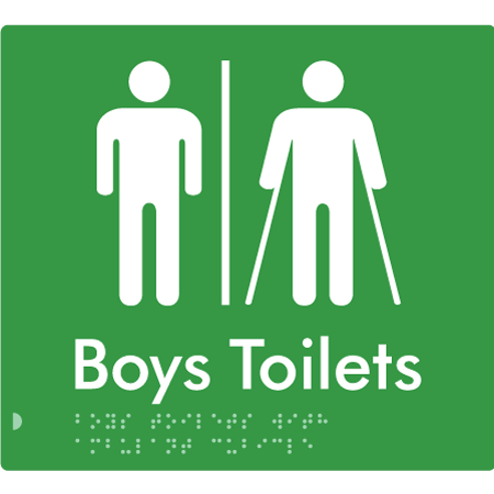 Braille Sign Boys Toilets with Ambulant Cubicle & Air Lock - Braille Tactile Signs Aust. - BTS427-AL-grn - Custom Signs - Fast Shipping - High Quality - Australian Made & Owned