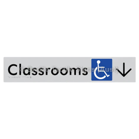 Braille Sign Classrooms Access w/ Large Arrow - Braille Tactile Signs (Aust) - BTS192->D-slv - Fully Custom Signs - Fast Shipping - High Quality - Australian Made & Owned