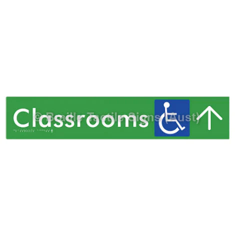 Braille Sign Classrooms Access w/ Large Arrow - Braille Tactile Signs (Aust) - BTS192->U-grn - Fully Custom Signs - Fast Shipping - High Quality - Australian Made & Owned