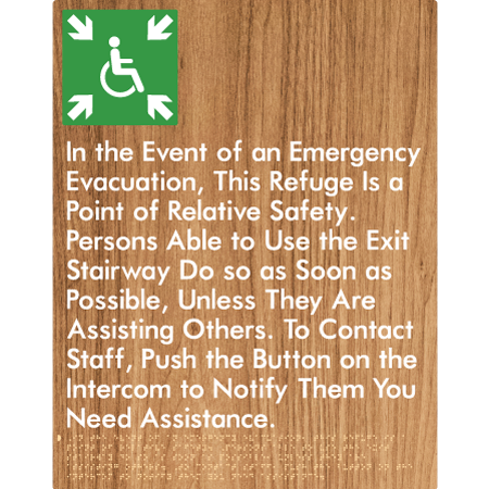 Braille Sign Emergency Evacuation Refuge - Braille Tactile Signs Aust. - BTS448-wdg - Custom Signs - Fast Shipping - High Quality - Australian Made & Owned