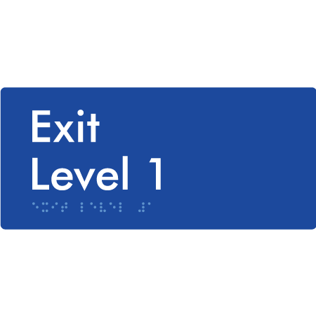 Braille Sign Exit Level 1 - Braille Tactile Signs Aust. - BTS270-01-blu - Custom Signs - Fast Shipping - High Quality - Australian Made & Owned