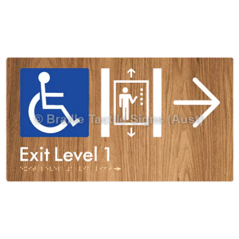 Braille Sign Exit Level 1 Via Lift w/ Large Arrow - Braille Tactile Signs (Aust) - BTS271->R-wdg - Fully Custom Signs - Fast Shipping - High Quality - Australian Made & Owned