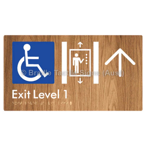 Braille Sign Exit Level 1 Via Lift w/ Large Arrow - Braille Tactile Signs (Aust) - BTS271->U-wdg - Fully Custom Signs - Fast Shipping - High Quality - Australian Made & Owned