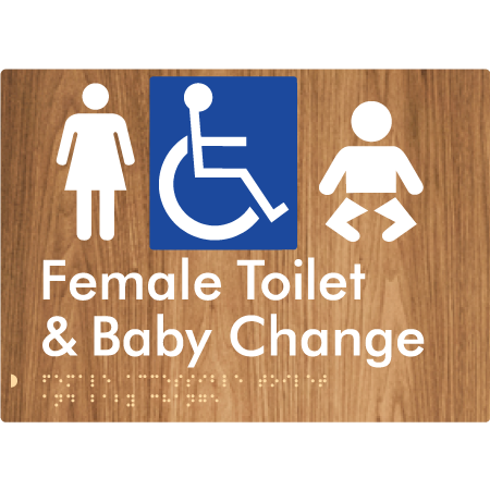 Braille Sign Female Accessible Toilet & Baby Change - Braille Tactile Signs Aust. - BTS372-wdg - Custom Signs - Fast Shipping - High Quality - Australian Made & Owned