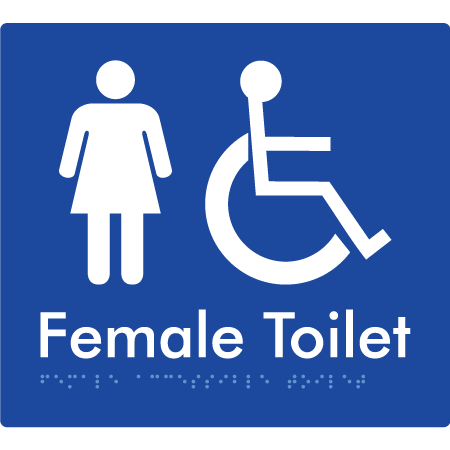 Braille Sign Female Accessible Toilet - Braille Tactile Signs Aust. - BTS05n-blu - Custom Signs - Fast Shipping - High Quality - Australian Made & Owned
