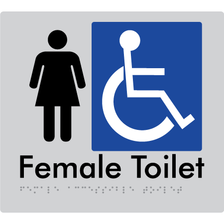 Braille Sign Female Accessible Toilet - Braille Tactile Signs Aust. - BTS05n-slv - Custom Signs - Fast Shipping - High Quality - Australian Made & Owned