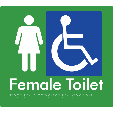 Braille Sign Female Accessible Toilet - Braille Tactile Signs Aust. - BTS05n-grn - Custom Signs - Fast Shipping - High Quality - Australian Made & Owned