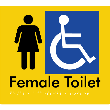 Braille Sign Female Accessible Toilet - Braille Tactile Signs Aust. - BTS05n-yel - Custom Signs - Fast Shipping - High Quality - Australian Made & Owned