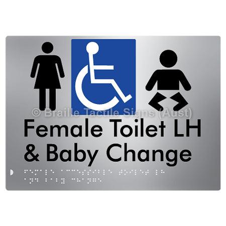 Braille Sign Female Accessible Toilet LH & Baby Change - Braille Tactile Signs Aust. - BTS372LH-aliS - Custom Signs - Fast Shipping - High Quality - Australian Made & Owned
