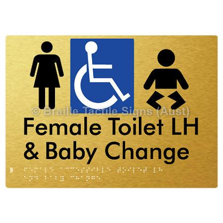 Braille Sign Female Accessible Toilet LH & Baby Change - Braille Tactile Signs Aust. - BTS372LH-aliG - Custom Signs - Fast Shipping - High Quality - Australian Made & Owned