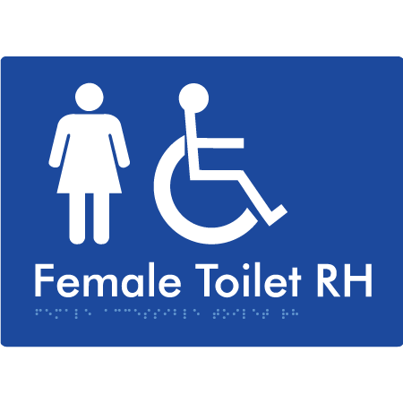 Braille Sign Female Accessible Toilet LH / RH - Braille Tactile Signs Aust. - BTS05RHn-blu - Custom Signs - Fast Shipping - High Quality - Australian Made & Owned