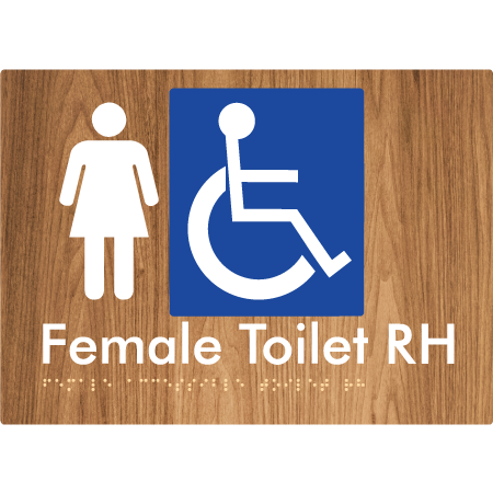 Braille Sign Female Accessible Toilet LH / RH - Braille Tactile Signs Aust. - BTS05RHn-wdg - Custom Signs - Fast Shipping - High Quality - Australian Made & Owned