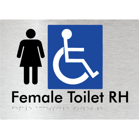Braille Sign Female Accessible Toilet LH / RH - Braille Tactile Signs Aust. - BTS05RHn-aliB - Custom Signs - Fast Shipping - High Quality - Australian Made & Owned