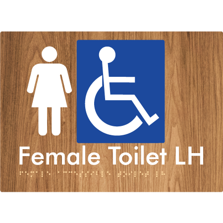 Braille Sign Female Accessible Toilet LH / RH - Braille Tactile Signs Aust. - BTS05LHn-wdg - Custom Signs - Fast Shipping - High Quality - Australian Made & Owned