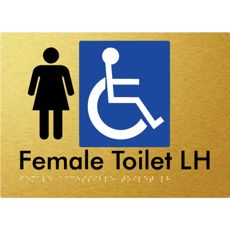 Braille Sign Female Accessible Toilet LH / RH - Braille Tactile Signs Aust. - BTS05LHn-aliG - Custom Signs - Fast Shipping - High Quality - Australian Made & Owned