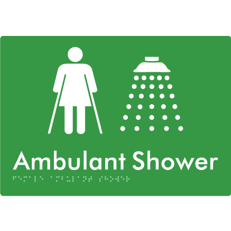 Braille Sign Female Ambulant Shower - Braille Tactile Signs Aust. - BTS233-grn - Custom Signs - Fast Shipping - High Quality - Australian Made & Owned