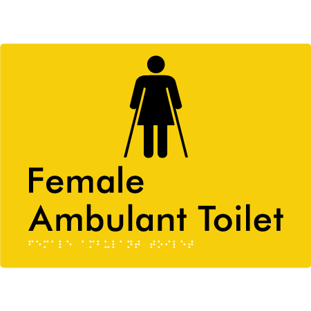 Braille Sign Female Ambulant Toilet - Braille Tactile Signs Aust. - BTS222n-yel - Custom Signs - Fast Shipping - High Quality - Australian Made & Owned