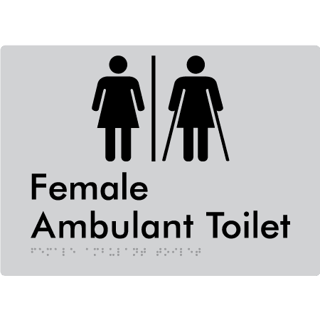 Braille Sign Female Ambulant Toilet with Air Lock - Braille Tactile Signs Aust. - BTS395-AL-slv - Custom Signs - Fast Shipping - High Quality - Australian Made & Owned
