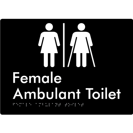 Braille Sign Female Ambulant Toilet with Air Lock - Braille Tactile Signs Aust. - BTS395-AL-blk - Custom Signs - Fast Shipping - High Quality - Australian Made & Owned