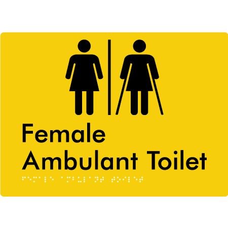 Braille Sign Female Ambulant Toilet with Air Lock - Braille Tactile Signs Aust. - BTS395-AL-yel - Custom Signs - Fast Shipping - High Quality - Australian Made & Owned