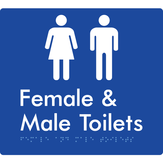 Braille Sign Female & Male Toilets - Braille Tactile Signs Aust. - BTS431-blu - Custom Signs - Fast Shipping - High Quality - Australian Made & Owned