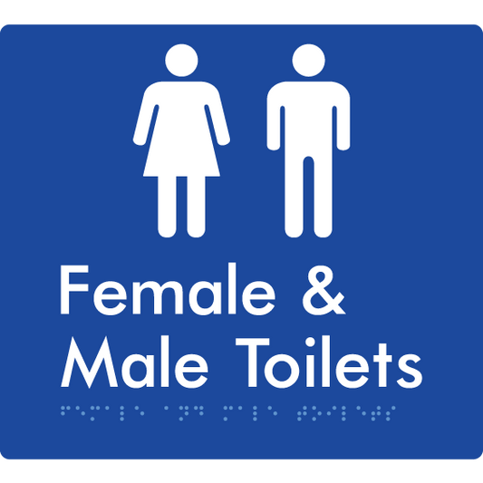 Braille Sign Female & Male Toilets - Braille Tactile Signs Aust. - BTS431-blu - Custom Signs - Fast Shipping - High Quality - Australian Made & Owned