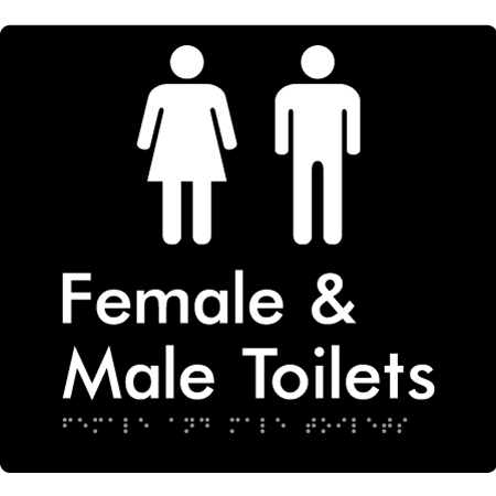Braille Sign Female & Male Toilets - Braille Tactile Signs Aust. - BTS431-blk - Custom Signs - Fast Shipping - High Quality - Australian Made & Owned
