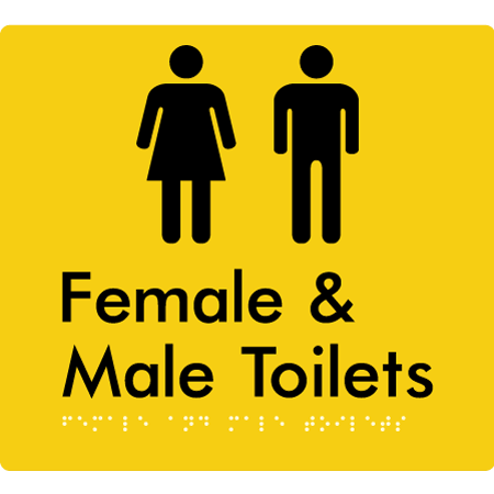 Braille Sign Female & Male Toilets - Braille Tactile Signs Aust. - BTS431-yel - Custom Signs - Fast Shipping - High Quality - Australian Made & Owned