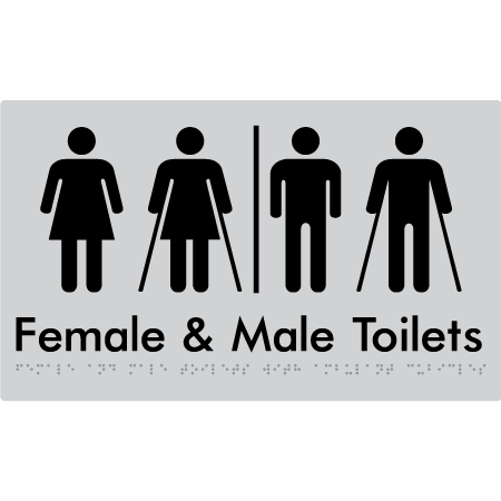 Braille Sign Female & Male Toilets with Ambulant Cubicles and Airlock - Braille Tactile Signs Aust. - BTS432-AL-slv - Custom Signs - Fast Shipping - High Quality - Australian Made & Owned