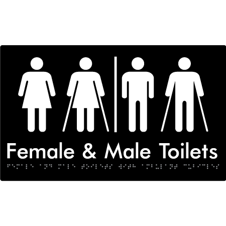 Braille Sign Female & Male Toilets with Ambulant Cubicles and Airlock - Braille Tactile Signs Aust. - BTS432-AL-blk - Custom Signs - Fast Shipping - High Quality - Australian Made & Owned
