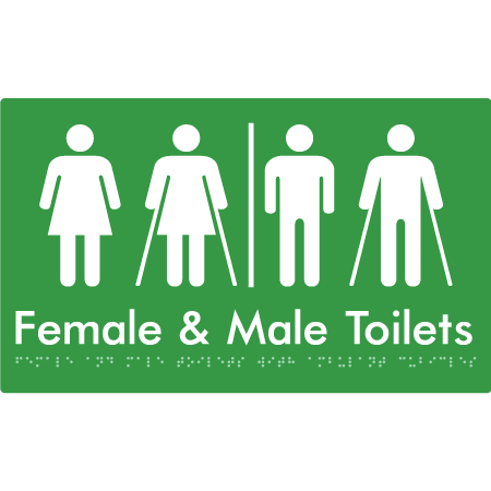 Braille Sign Female & Male Toilets with Ambulant Cubicles and Airlock - Braille Tactile Signs Aust. - BTS432-AL-grn - Custom Signs - Fast Shipping - High Quality - Australian Made & Owned