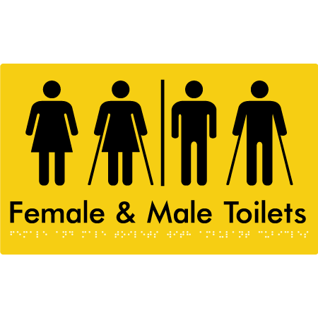 Braille Sign Female & Male Toilets with Ambulant Cubicles and Airlock - Braille Tactile Signs Aust. - BTS432-AL-yel - Custom Signs - Fast Shipping - High Quality - Australian Made & Owned