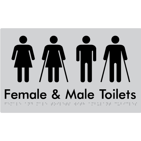 Braille Sign Female & Male Toilets with Ambulant Cubicles - Braille Tactile Signs Aust. - BTS432-slv - Custom Signs - Fast Shipping - High Quality - Australian Made & Owned