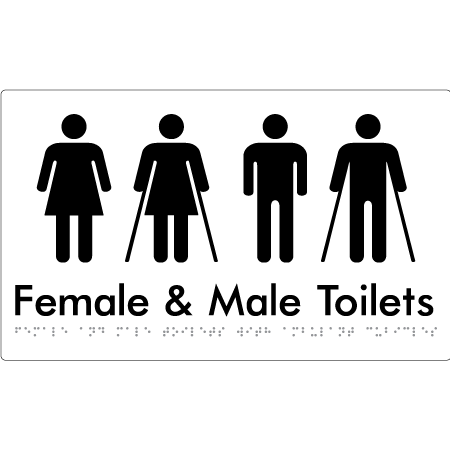Braille Sign Female & Male Toilets with Ambulant Cubicles - Braille Tactile Signs Aust. - BTS432-wht - Custom Signs - Fast Shipping - High Quality - Australian Made & Owned
