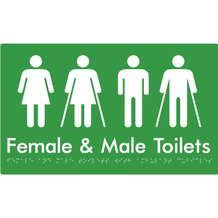 Braille Sign Female & Male Toilets with Ambulant Cubicles - Braille Tactile Signs Aust. - BTS432-grn - Custom Signs - Fast Shipping - High Quality - Australian Made & Owned