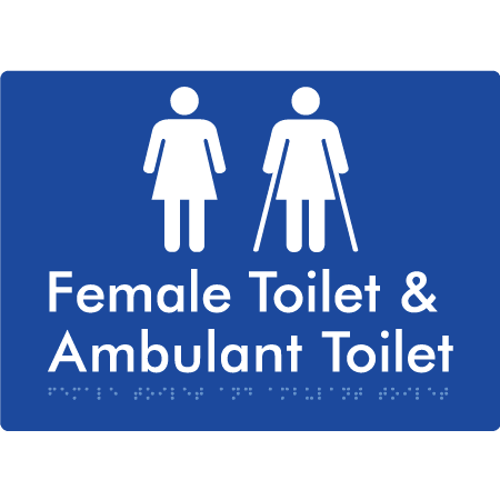 Braille Sign Female Toilet & Ambulant Toilet - Braille Tactile Signs Aust. - BTS402-blu - Custom Signs - Fast Shipping - High Quality - Australian Made & Owned