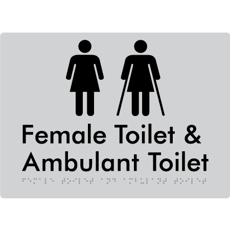 Braille Sign Female Toilet & Ambulant Toilet - Braille Tactile Signs Aust. - BTS402-slv - Custom Signs - Fast Shipping - High Quality - Australian Made & Owned
