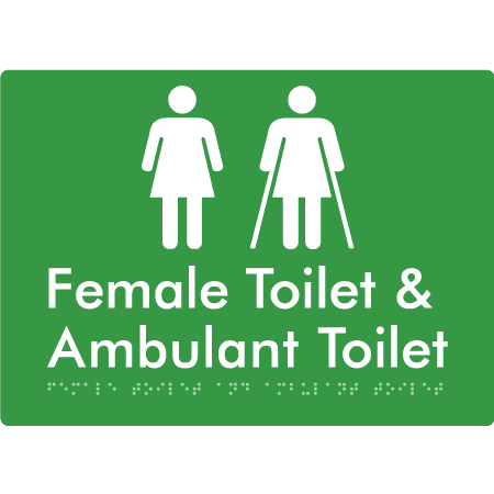 Braille Sign Female Toilet & Ambulant Toilet - Braille Tactile Signs Aust. - BTS402-grn - Custom Signs - Fast Shipping - High Quality - Australian Made & Owned