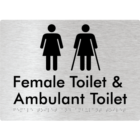 Braille Sign Female Toilet & Ambulant Toilet - Braille Tactile Signs Aust. - BTS402-aliB - Custom Signs - Fast Shipping - High Quality - Australian Made & Owned