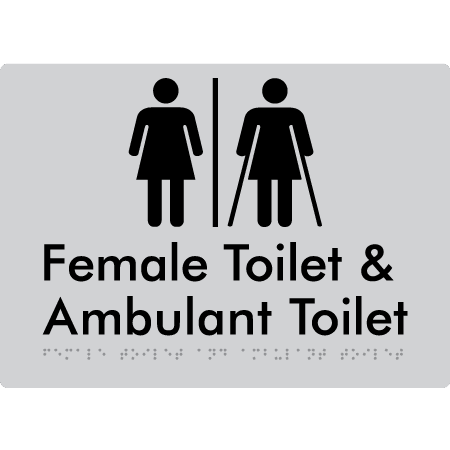 Braille Sign Female Toilet & Ambulant Toilet with Air Lock - Braille Tactile Signs Aust. - BTS402-AL-slv - Custom Signs - Fast Shipping - High Quality - Australian Made & Owned