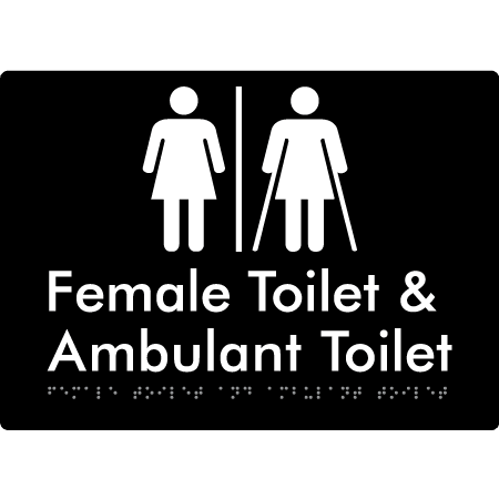 Braille Sign Female Toilet & Ambulant Toilet with Air Lock - Braille Tactile Signs Aust. - BTS402-AL-blk - Custom Signs - Fast Shipping - High Quality - Australian Made & Owned