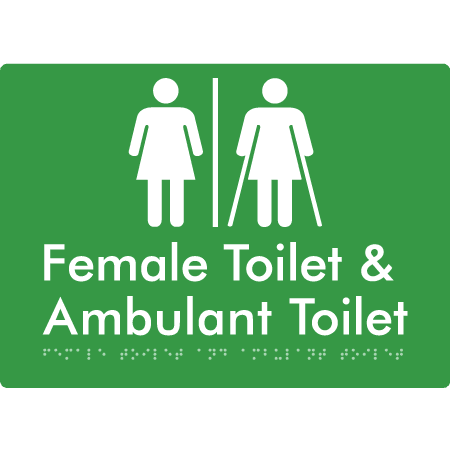 Braille Sign Female Toilet & Ambulant Toilet with Air Lock - Braille Tactile Signs Aust. - BTS402-AL-grn - Custom Signs - Fast Shipping - High Quality - Australian Made & Owned