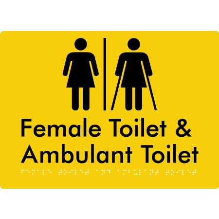 Braille Sign Female Toilet & Ambulant Toilet with Air Lock - Braille Tactile Signs Aust. - BTS402-AL-yel - Custom Signs - Fast Shipping - High Quality - Australian Made & Owned
