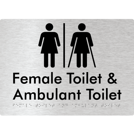 Braille Sign Female Toilet & Ambulant Toilet with Air Lock - Braille Tactile Signs Aust. - BTS402-AL-aliB - Custom Signs - Fast Shipping - High Quality - Australian Made & Owned