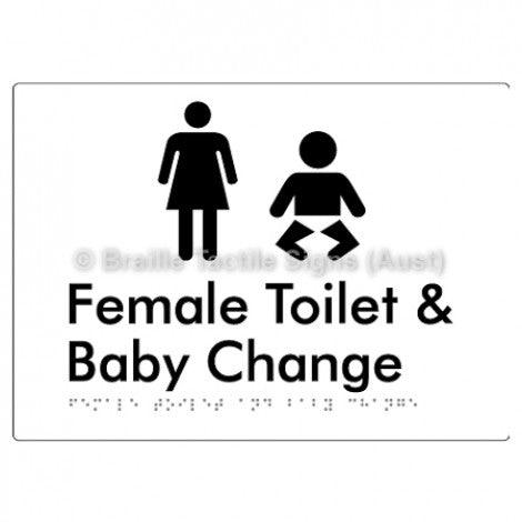 Braille Sign Female Toilet and Baby Change - Braille Tactile Signs (Aust) - BTS110n-wht - Fully Custom Signs - Fast Shipping - High Quality - Australian Made & Owned
