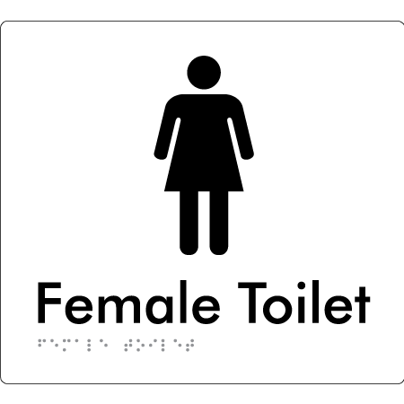 Braille Sign Female Toilet - Braille Tactile Signs Aust. - BTS01n-wht - Custom Signs - Fast Shipping - High Quality - Australian Made & Owned