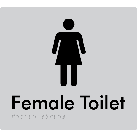 Braille Sign Female Toilet - Braille Tactile Signs Aust. - BTS01n-slv - Custom Signs - Fast Shipping - High Quality - Australian Made & Owned